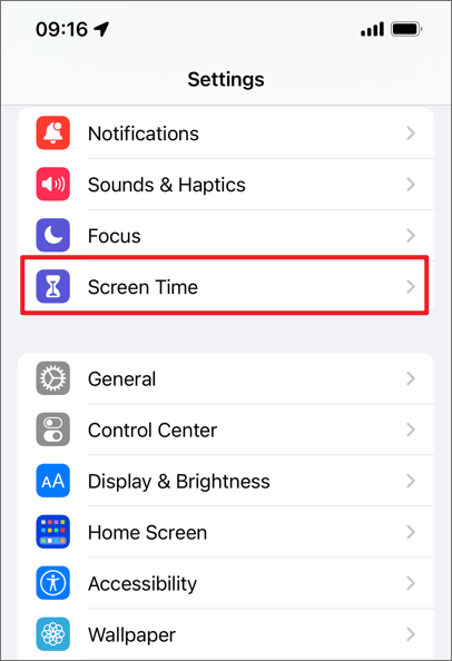 Click screen time option