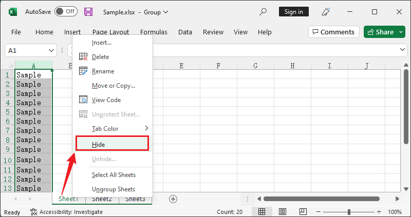 Hide Excel Content